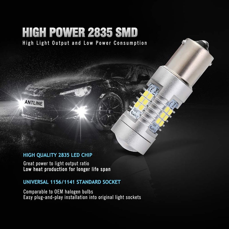 Antline Extremely Bright 1156 1141 1003 7506 BA15S 21-SMD 2835 Chipsets 1260 Lumens LED Bulb Replacement White for Car RV Interior Backup Reverse Brake Tail Turn Signal Lights Bulbs DRL (Pack of 4) - Image 4